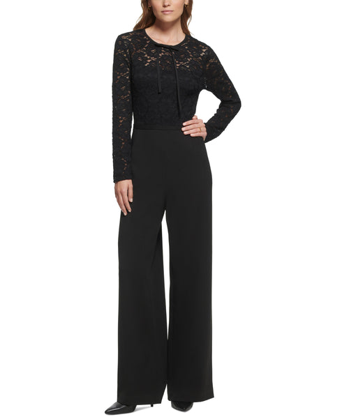 Women's Lace-Bodice Bow-Neck Jumpsuit